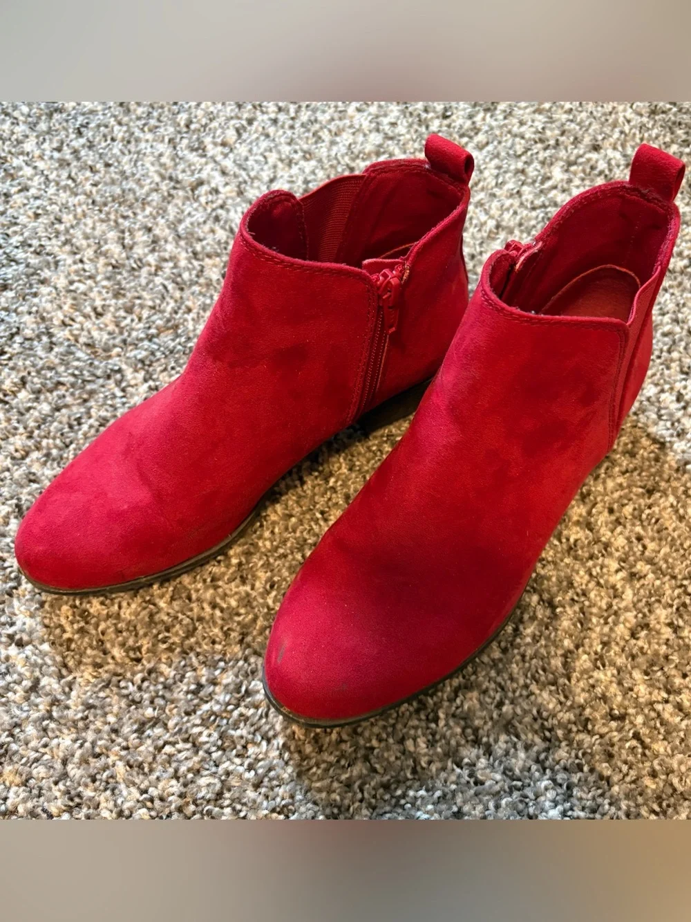 SO Red Suede Ankle Booties